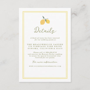 D'accompagnement Carte de détails de mariage minimaliste Citron Côt