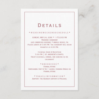 D'accompagnement Carte de détails de mariage minimaliste en rose go
