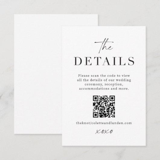 D'accompagnement Carte de détails de mariage moderne avec QR Code à (Devant / Derrière)