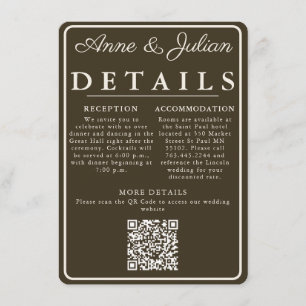 D'accompagnement Carte de détails de mariage moderne marron avec QR