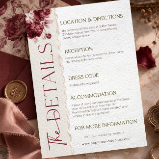D'accompagnement Carte de détails de mariage rose burgundy vintage