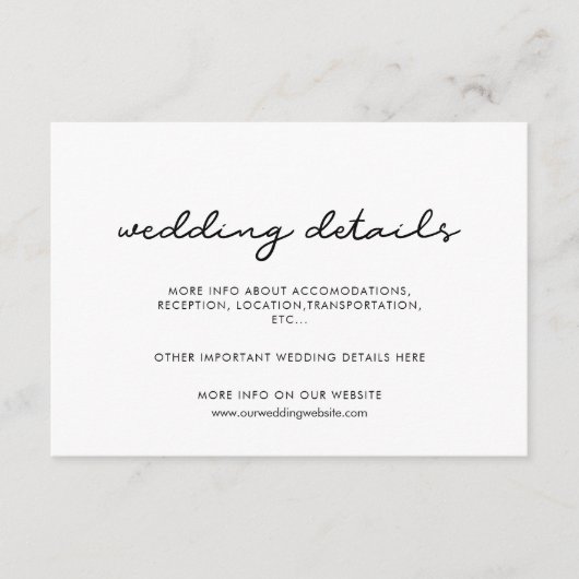 D'accompagnement Carte de détails de mariage simple (Devant)