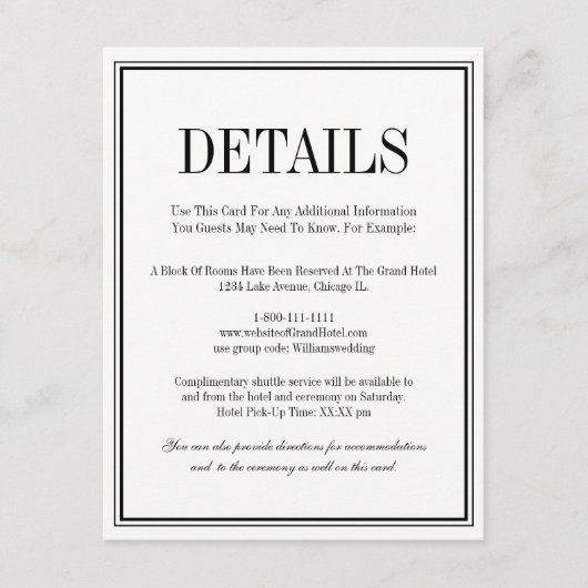 D'accompagnement Carte de détails de mariage simple et élégante (Devant)