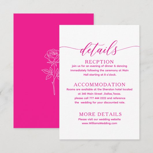 D'accompagnement carte de détails de mariage simple fuchsia rose (Devant / Derrière)