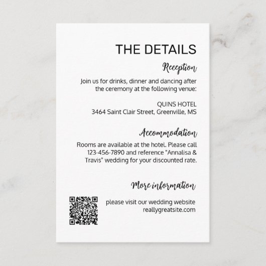 D'accompagnement Carte de détails de mariage simple moderne (Devant)