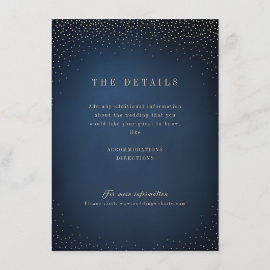 D'accompagnement Carte de détails de mariage simple pailletée Navy  (Devant)