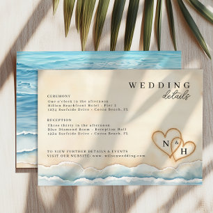 D'accompagnement Carte de détails de mariage sur la plage avec Coeu