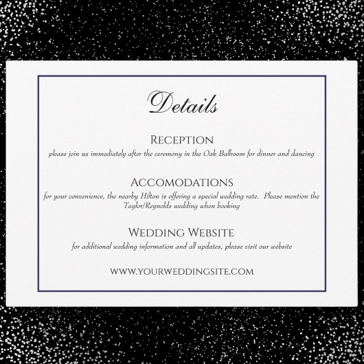 D'accompagnement Carte de détails de Mariage traditionnelle noir et