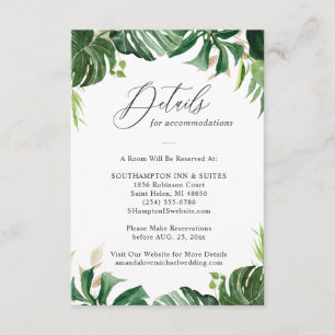D'accompagnement Carte de détails de mariage tropicale aux palmiers