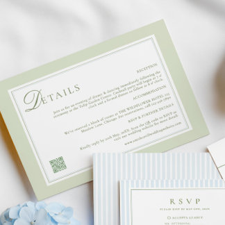D'accompagnement Carte de détails de mariage vert olive clair