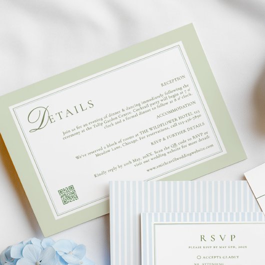 D'accompagnement Carte de détails de mariage vert olive clair
