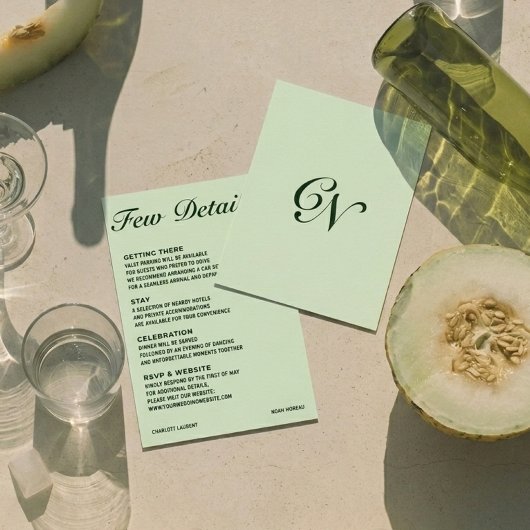 D'accompagnement Carte de détails de mariage verte crème douce et é