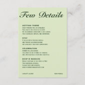 D'accompagnement Carte de détails de mariage verte crème douce et é (Devant)