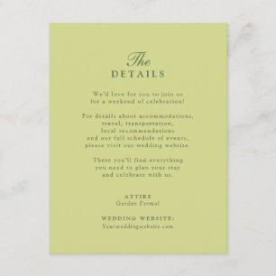 D'accompagnement Carte de détails de mariage vintage vert olive