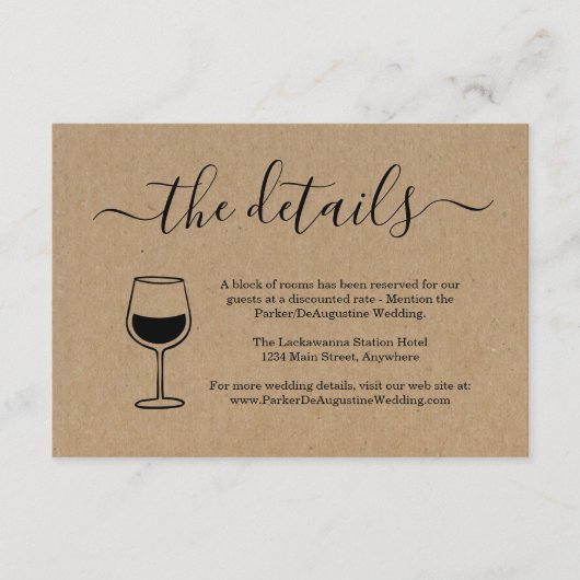D'accompagnement Carte de détails d'information sur le vin (Devant)