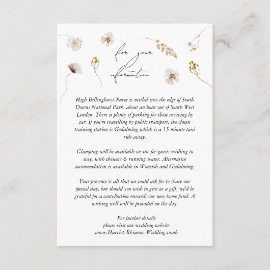 D'accompagnement Carte de détails du Mariage Boho Fleur sauvage mod (Devant)