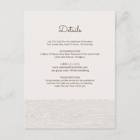 D'accompagnement Carte de détails du Mariage de bois rustique moder (Devant)