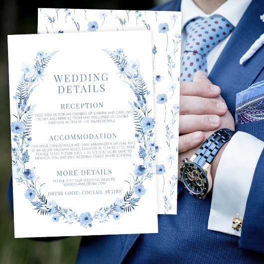 D'accompagnement Carte de détails du mariage de couronne bleu fleur