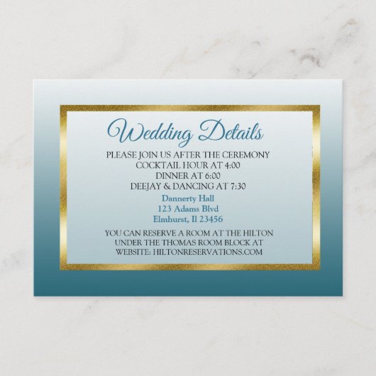 D'accompagnement Carte de détails du Mariage de dégradé bleu et or (Devant)