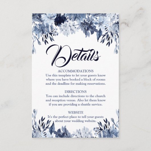 D'accompagnement Carte de détails du Mariage de fleurs bleu foncé (Devant)