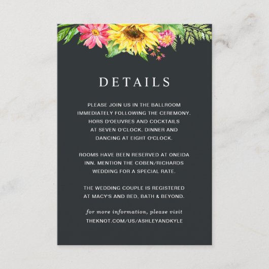 D'accompagnement Carte de détails du Mariage de tournesol (Devant)