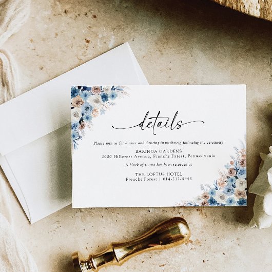 D'accompagnement Carte de détails du Mariage Floral Boho bleu