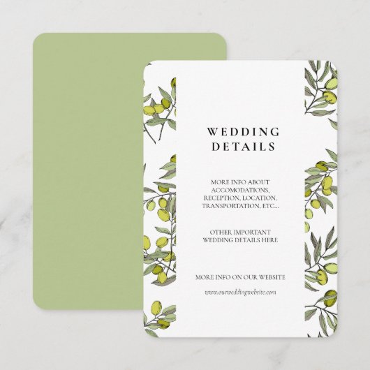 D'accompagnement Carte de détails du mariage motif des branches d'o (Devant / Derrière)