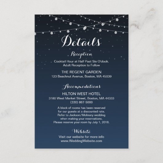 D'accompagnement Carte de détails du Mariage rustique Starry Night (Devant)