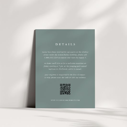 D'accompagnement Carte de détails du Mariage vert Sage avec code QR