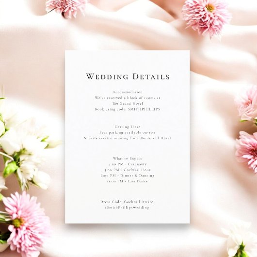 D'ACCOMPAGNEMENT CARTE DE DÉTAILS ÉLÉGANTE POUR MARIAGE MINIMAL