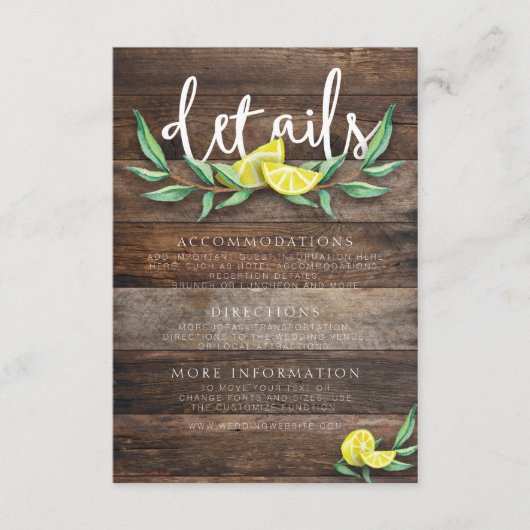 D'accompagnement CARTE DE DÉTAILS | Mariage citron en bois rustique (Devant)