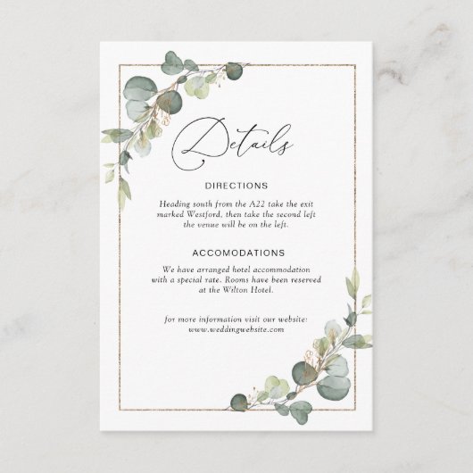 D'accompagnement carte de détails mariage de l'eucalyptus green (Devant)