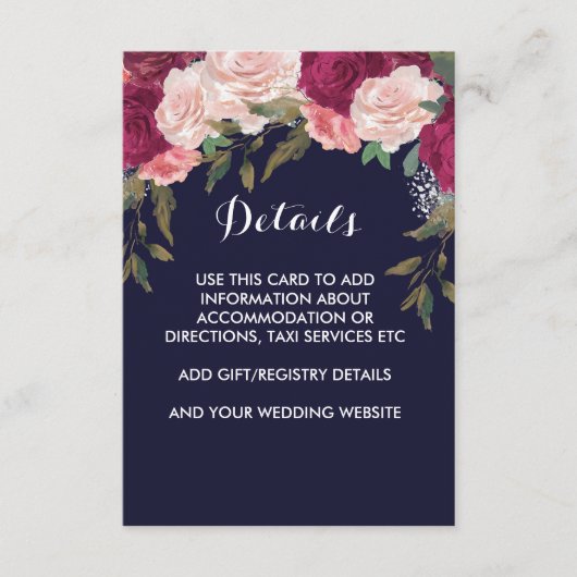 D'accompagnement Carte de détails mariage de marine rose bordeaux f (Devant)