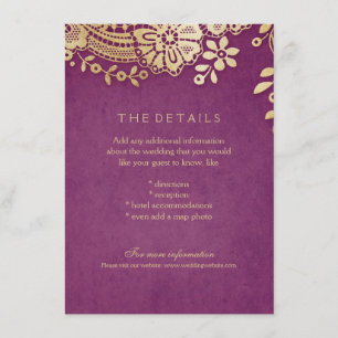 D'accompagnement Carte de détails mariage en dentelle dorée violet