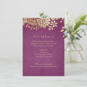 D'accompagnement Carte de détails mariage en dentelle dorée violet  (Debout devant)