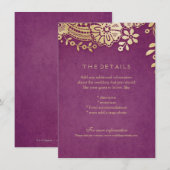 D'accompagnement Carte de détails mariage en dentelle dorée violet  (Devant / Derrière)
