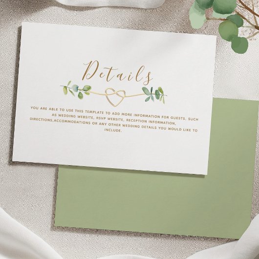 D'accompagnement Carte de détails Mariage Eucalyptus vert neutre