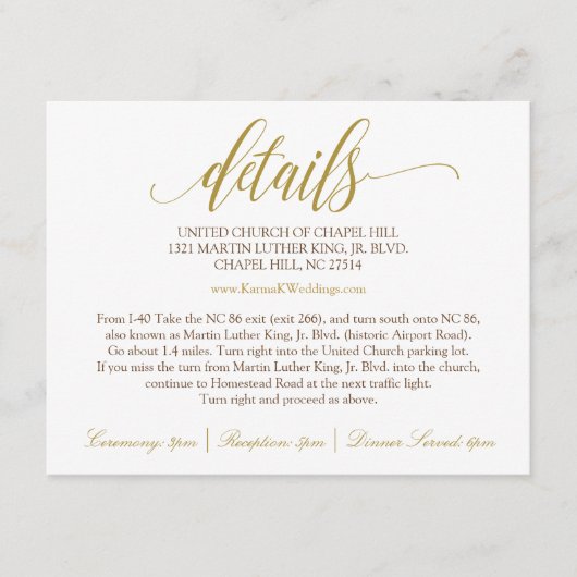 D'accompagnement Carte de détails mariage | Luxe Calligraphie (Or) (Devant)