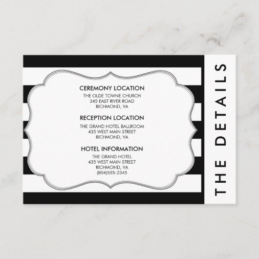 D'accompagnement Carte de détails Mariage moderne en bande noire et (Devant)