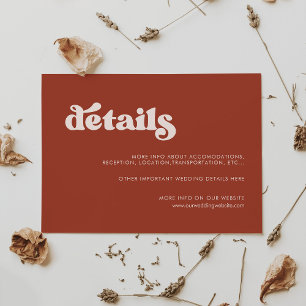 D'accompagnement Carte de détails mariage stylé rétro en terre cuit