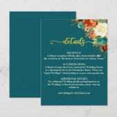 D'accompagnement Carte de détails mariage - Turquoise & orange (Devant / Derrière)