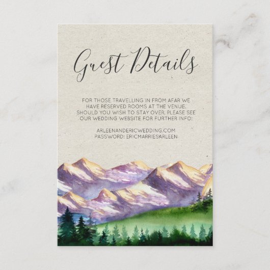 D'accompagnement Carte de détails pour invité de mariage à la monta (Devant)