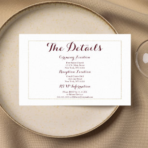 D'accompagnement Carte de détails Simple élégant blanc or burgundy