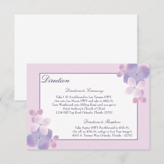 D'accompagnement Carte de direction 3,5 x 5 Hydrangea - Violet (Devant / Derrière)