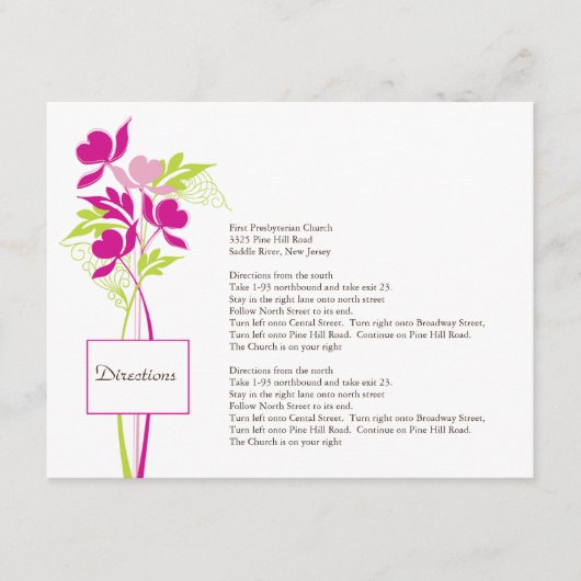 D'accompagnement Carte de direction de bouquet rose et vert élégant (Devant)