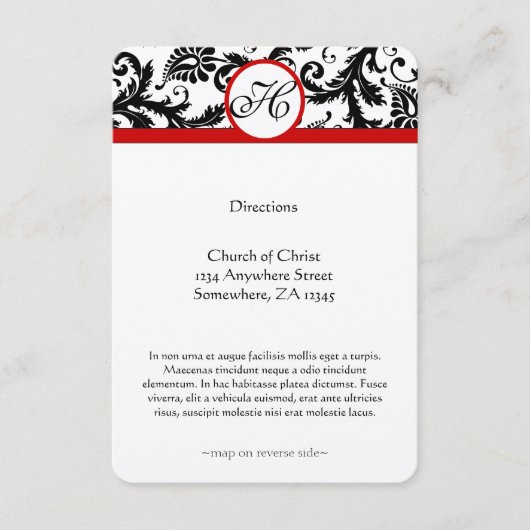D'accompagnement Carte de direction de la réception de mariage de l (Devant)