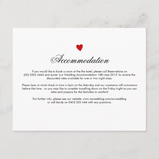 D'accompagnement Carte de direction du Mariage Little Red Heart (Devant)