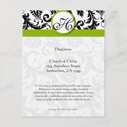 D'accompagnement Carte de direction Mariage Monogram Black Damask S (Devant)