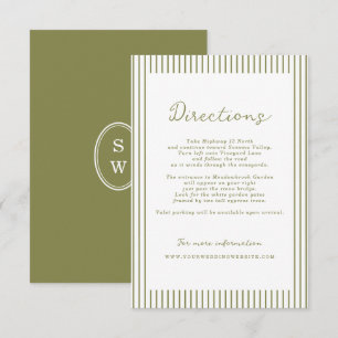 D'accompagnement Carte de directions de mariage moderne vert olive
