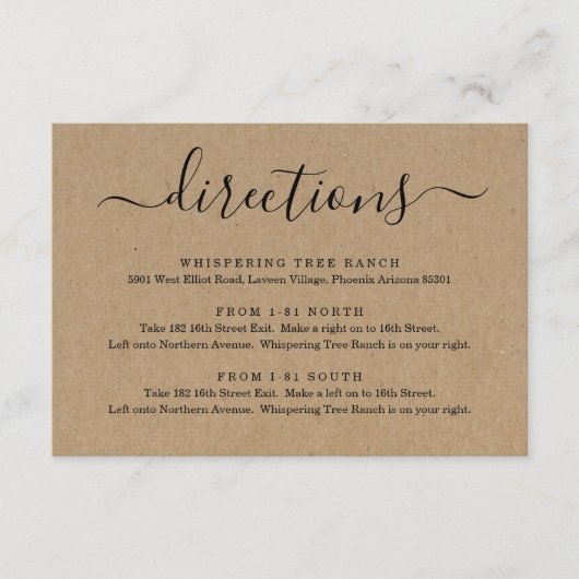 D'accompagnement Carte de directions en papier kraft simple (Devant)